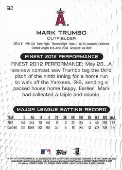 2013 Finest #92 Mark Trumbo Back