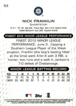 2013 Finest #93 Nick Franklin Back