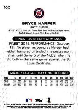 2013 Finest #100 Bryce Harper Back