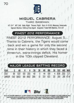 2013 Finest #70 Miguel Cabrera Back