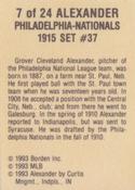 1993 Cracker Jack 1915 Replicas #7 Grover Cleveland Alexander Back