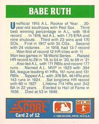 1989 Score Hottest 100 Rising Stars - Rookies to Remember #2 Babe Ruth Back