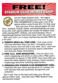 1996 Stadium Club #NNO Free Stadium Club Membership Front