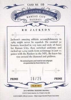 2012 Panini National Treasures - Treasure Signature Materials Prime #10 Bo Jackson Back