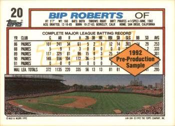 1992 Topps - Pre-Production Samples Gold (Diamond) Panel Singles #20 Bip Roberts Back