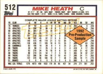 1992 Topps - Pre-Production Samples Gold (Diamond) Panel Singles #512 Mike Heath Back
