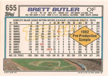 1992 Topps - Pre-Production Samples Gold (Diamond) Panel Singles #655 Brett Butler Back