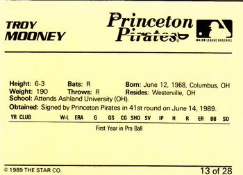 1989 Star Princeton Pirates #13 Troy Mooney Back