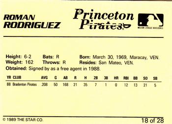 1989 Star Princeton Pirates #18 Roman Rodriguez Back