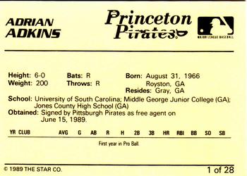 1989 Star Princeton Pirates #1 Adrian Adkins Back