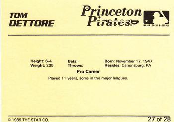 1989 Star Princeton Pirates #27 Tom Dettore Back