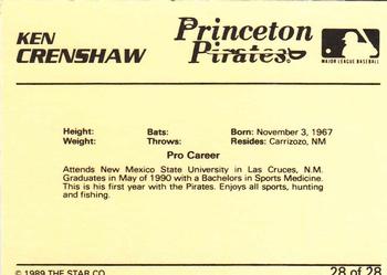 1989 Star Princeton Pirates #28 Ken Crenshaw Back