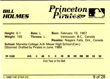 1989 Star Princeton Pirates #9 Bill Holmes Back