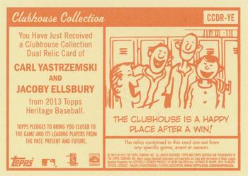 2013 Topps Heritage - Clubhouse Collection Dual Relics #CCDR-YE Carl Yastrzemski / Jacoby Ellsbury Back