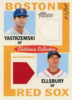 2013 Topps Heritage - Clubhouse Collection Dual Relics #CCDR-YE Carl Yastrzemski / Jacoby Ellsbury Front