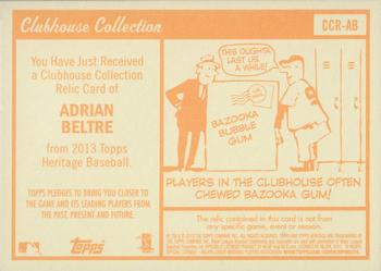 2013 Topps Heritage - Clubhouse Collection Relics #CCR-AB Adrian Beltre Back