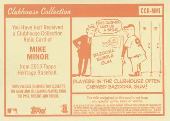 2013 Topps Heritage - Clubhouse Collection Relics #CCR-MMI Mike Minor Back