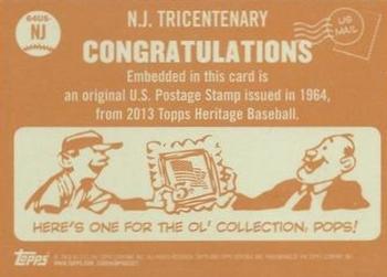 2013 Topps Heritage - Framed Stamps #64US-NJ N.J. Tricentenary Back