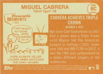 2013 Topps Heritage - Memorable Moments #MM-MC Miguel Cabrera Back
