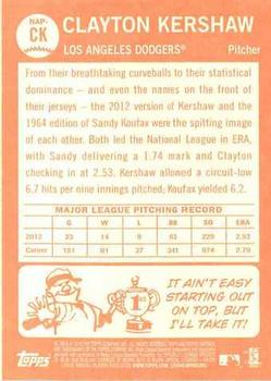 2013 Topps Heritage - New Age Performers #NAP-CK Clayton Kershaw Back