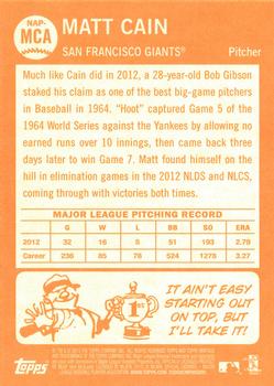 2013 Topps Heritage - New Age Performers #NAP-MCA Matt Cain Back