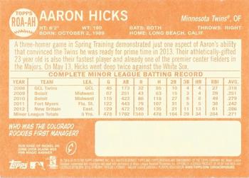 2013 Topps Heritage - Real One Autographs #ROA-AH Aaron Hicks Back