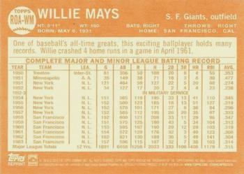 2013 Topps Heritage - Real One Autographs #ROA-WM Willie Mays Back