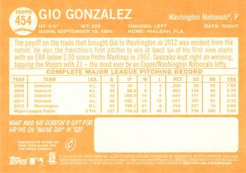 2013 Topps Heritage - Red Border #454 Gio Gonzalez Back