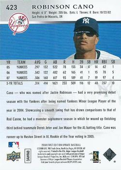 2008 Upper Deck First Edition #423 Robinson Cano Back