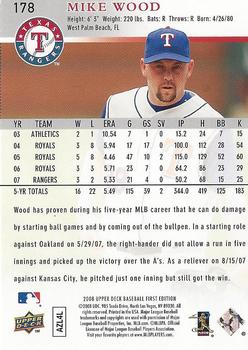 2008 Upper Deck First Edition #178 Mike Wood Back