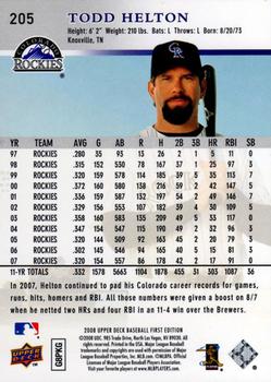 2008 Upper Deck First Edition #205 Todd Helton Back