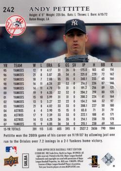 2008 Upper Deck First Edition #242 Andy Pettitte Back
