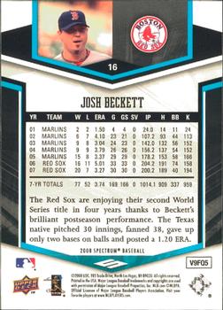 2008 Upper Deck Spectrum #16 Josh Beckett Back