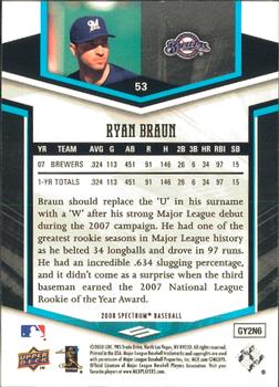 2008 Upper Deck Spectrum #53 Ryan Braun Back