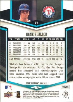 2008 Upper Deck Spectrum #94 Hank Blalock Back