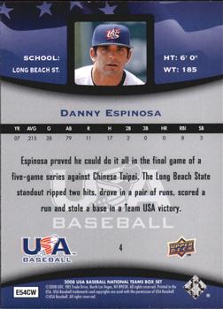 2008 Upper Deck USA Baseball Box Set #4 Danny Espinosa Back