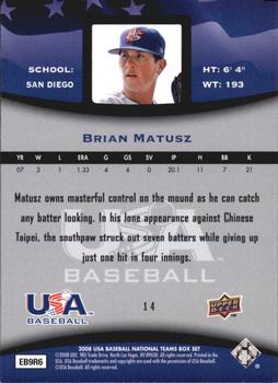 2008 Upper Deck USA Baseball Box Set #14 Brian Matusz Back