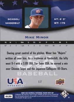 2008 Upper Deck USA Baseball Box Set #17 Mike Minor Back