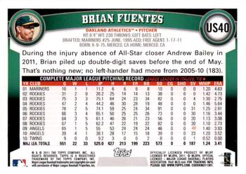 2011 Topps Update - Target Red Border #US40 Brian Fuentes Back