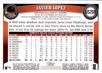 2011 Topps Update - Target Red Border #US208 Javier Lopez Back