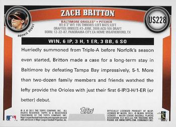 2011 Topps Update - Target Red Border #US228 Zach Britton Back
