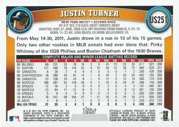 2011 Topps Update - Target Red Border #US251 Justin Turner Back