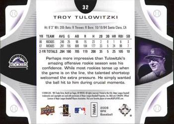 2008 SPx #32 Troy Tulowitzki Back