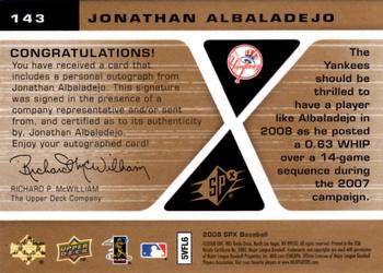 2008 SPx #143 Jonathan Albaladejo Back