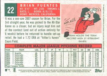2008 Topps Heritage #22 Brian Fuentes Back