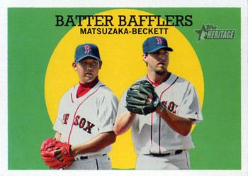 2008 Topps Heritage #346 Batter Bafflers (Daisuke Matsuzaka / Josh Beckett) Front