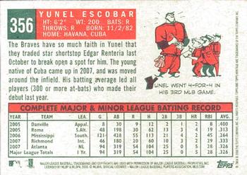 2008 Topps Heritage #356 Yunel Escobar Back