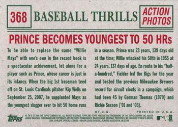 2008 Topps Heritage #368 Prince Becomes Youngest to 50 HRs Back