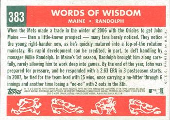 2008 Topps Heritage #383 Words of Wisdom (John Maine / Willie Randolph) Back