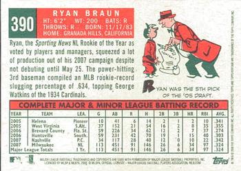2008 Topps Heritage #390 Ryan Braun Back